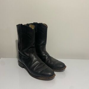 Vintage black leather cowboy boots mid calf low heel